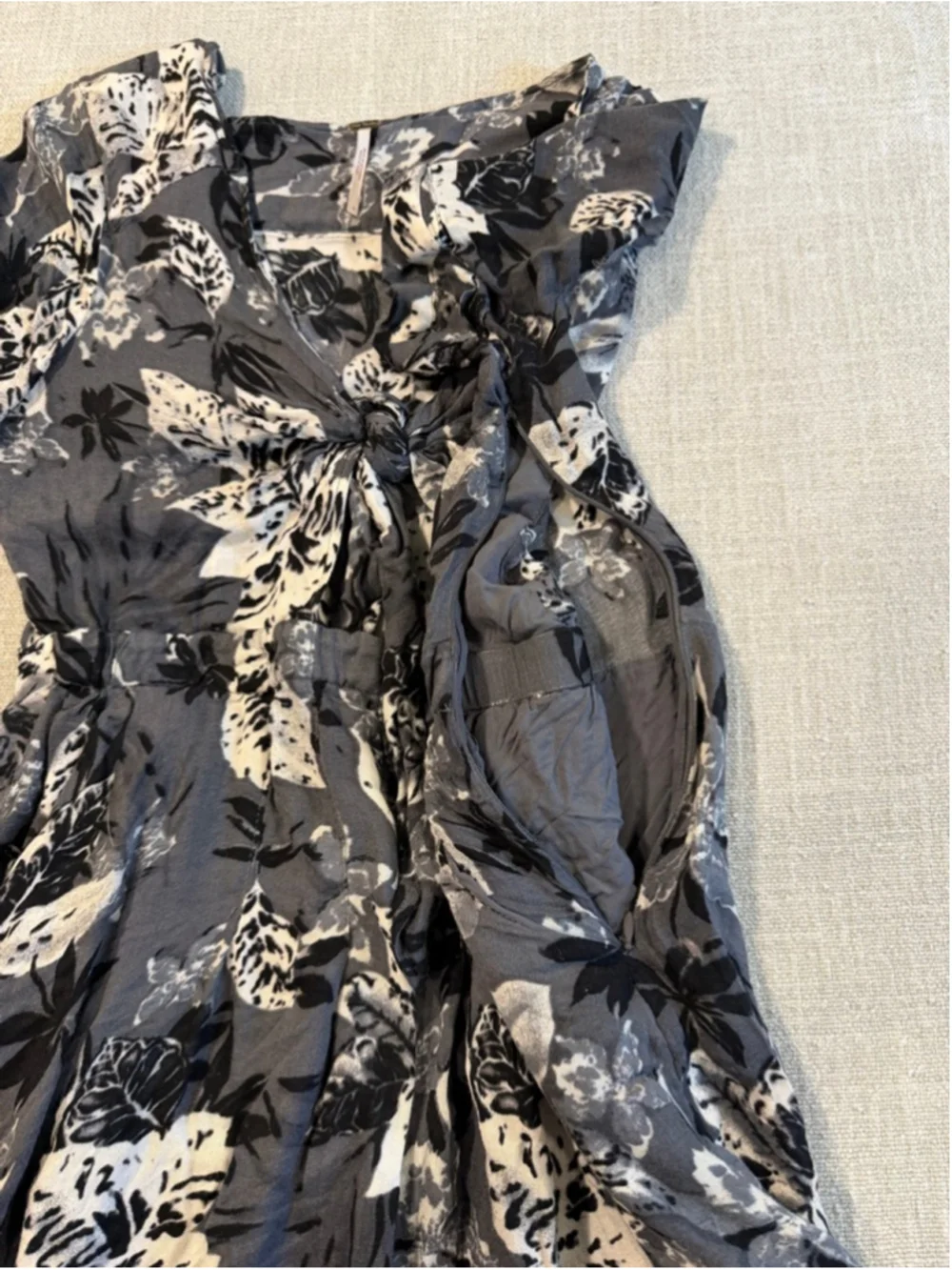 Free People Part Time Lover Gray Floral Cut Out Dress Womens 8